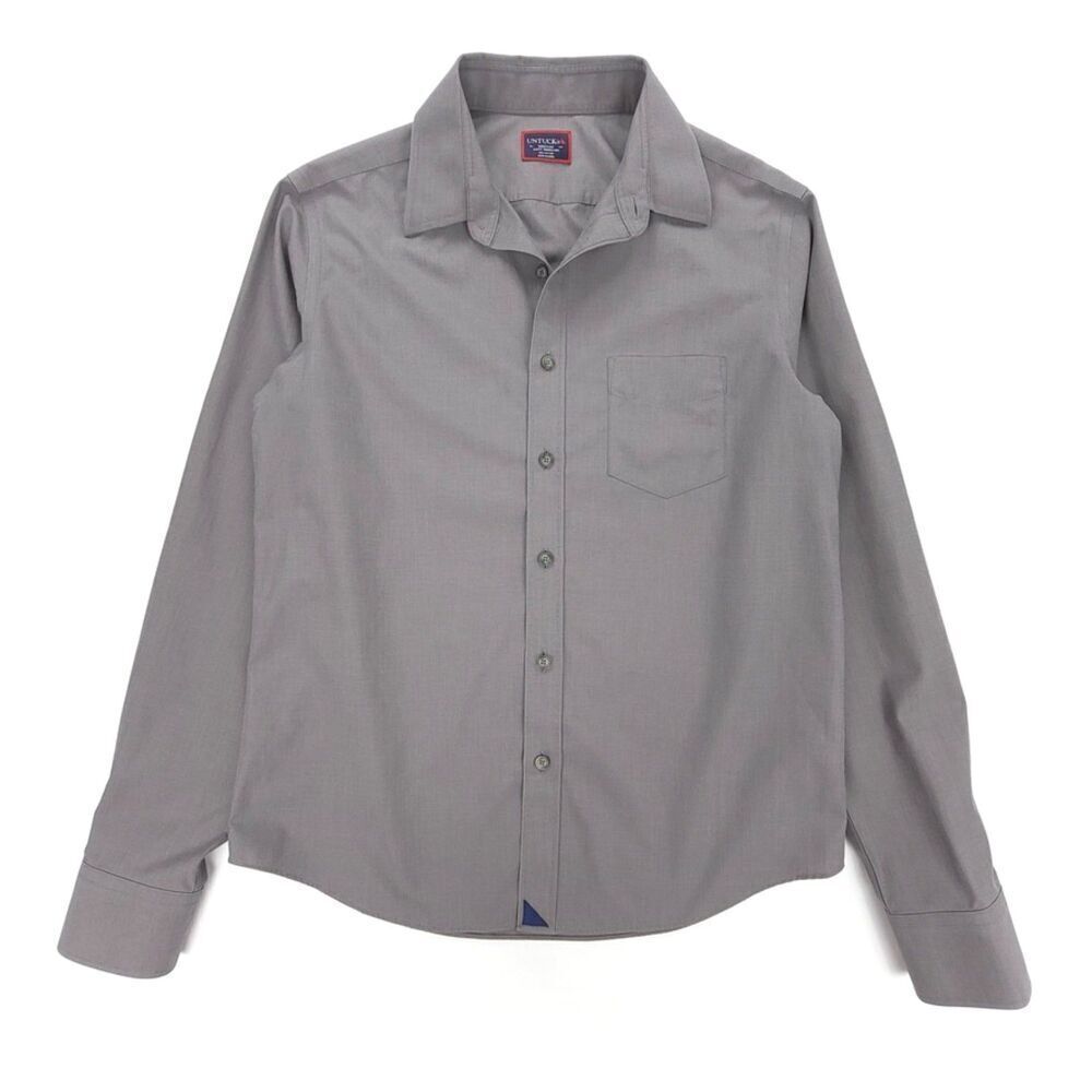 UNTUCKIT Wrinkle Free Sangiovese Shirt Slim Long Sleeve Button Down Gray Medium